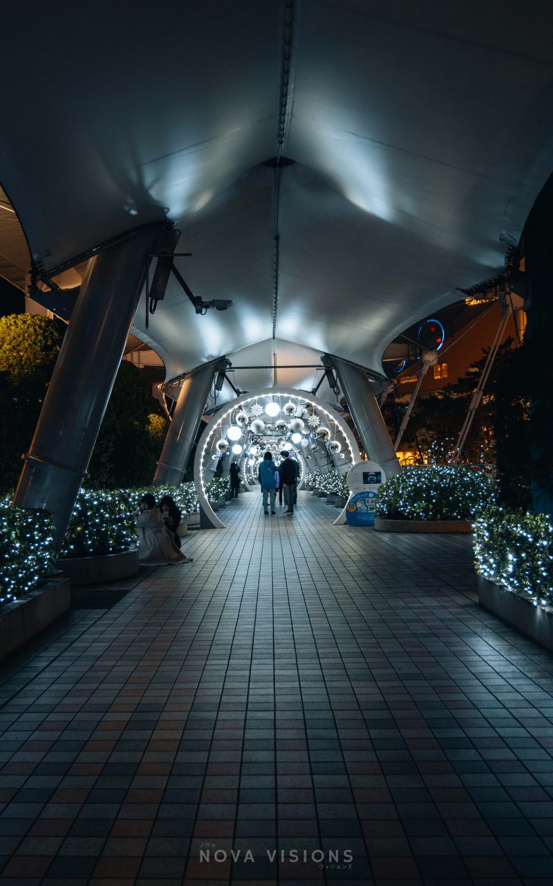 Weihnachtlich beleuchteter Gehweg